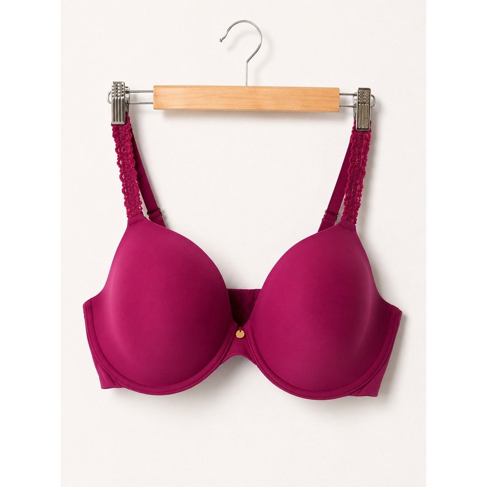 Natori Underwire T-Shirt Bra Women 36D Magenta Pink Nylon Lace Trim Straps